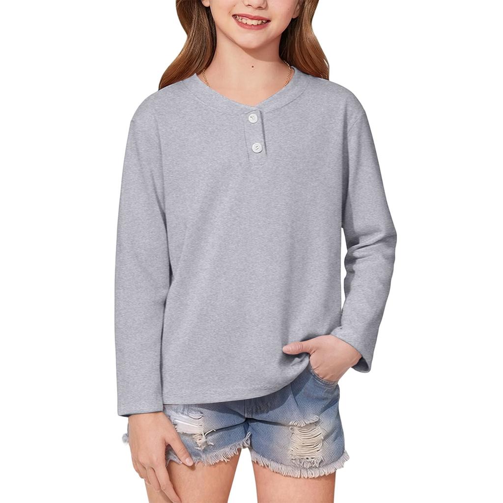 Children's Long Sleeved T-shirt With Round Neck Button Fashion Top