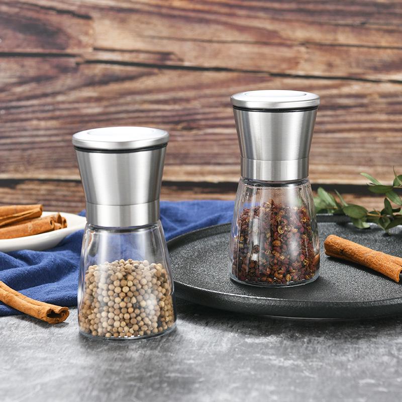 Stainless Steel Glass Pepper Grinder - Manual Kitchen Tool for Black Pepper