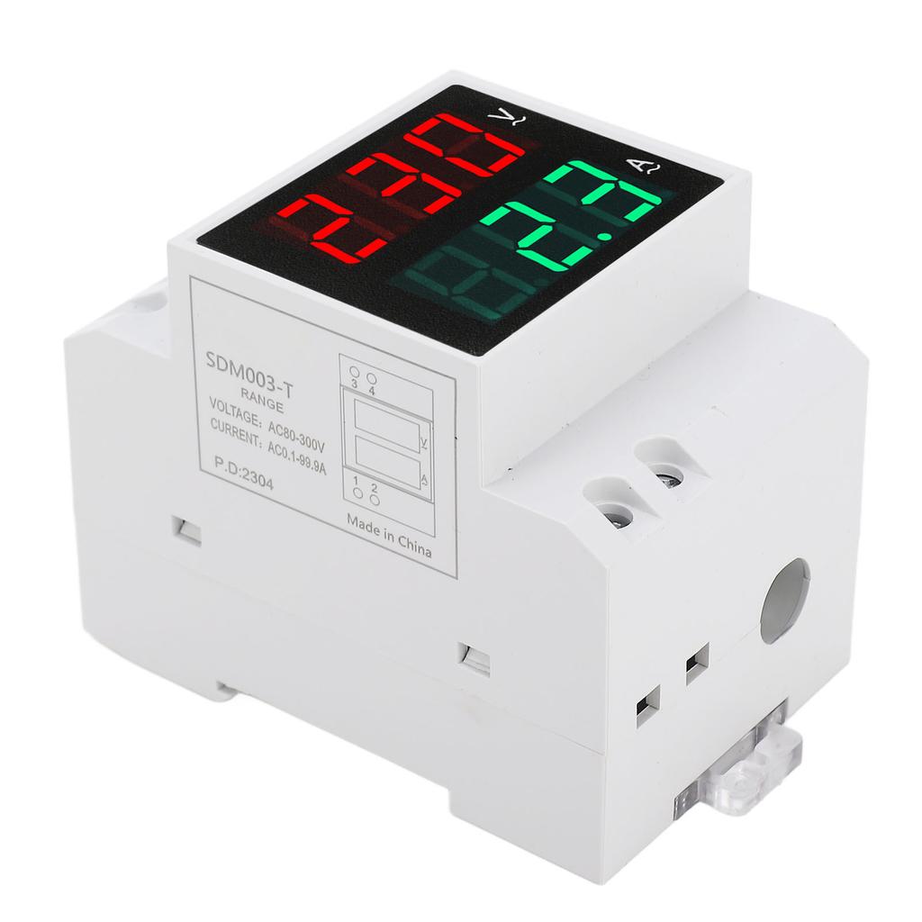 AC-DIN-Schienenmessgerät, einphasig, Dual-LED-Anzeige, Voltmeter, Amperemeter, Spannungs-/Strommessgerät, AC80?300V