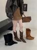 2025 niche pointed western boots folded stacking boots autumn and winter new fashion temperament thin high heel medium boots