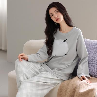 Damen Herbst/Winter Baumwoll-Pyjama-Set - Cartoon-Druck, Locker sitzender Pullover und Lange Hose