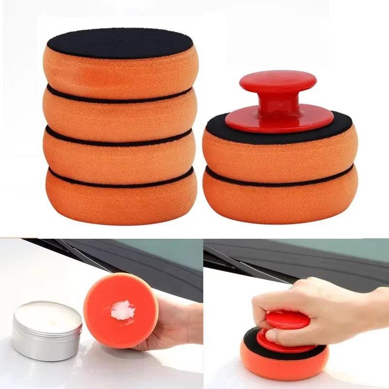 1/2/3/4pcs Car Wax Applicator Pads Set With Red Handle Soft Sponge Applicators Foam Wax Pad For Polishing And Cleaning Cars