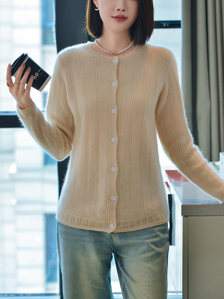 Dámský kašmírový kardigan Qinghe kašmír 30% kašmír 70% vlna podzimní a zimní kašmírový kardigan měkký a teplý