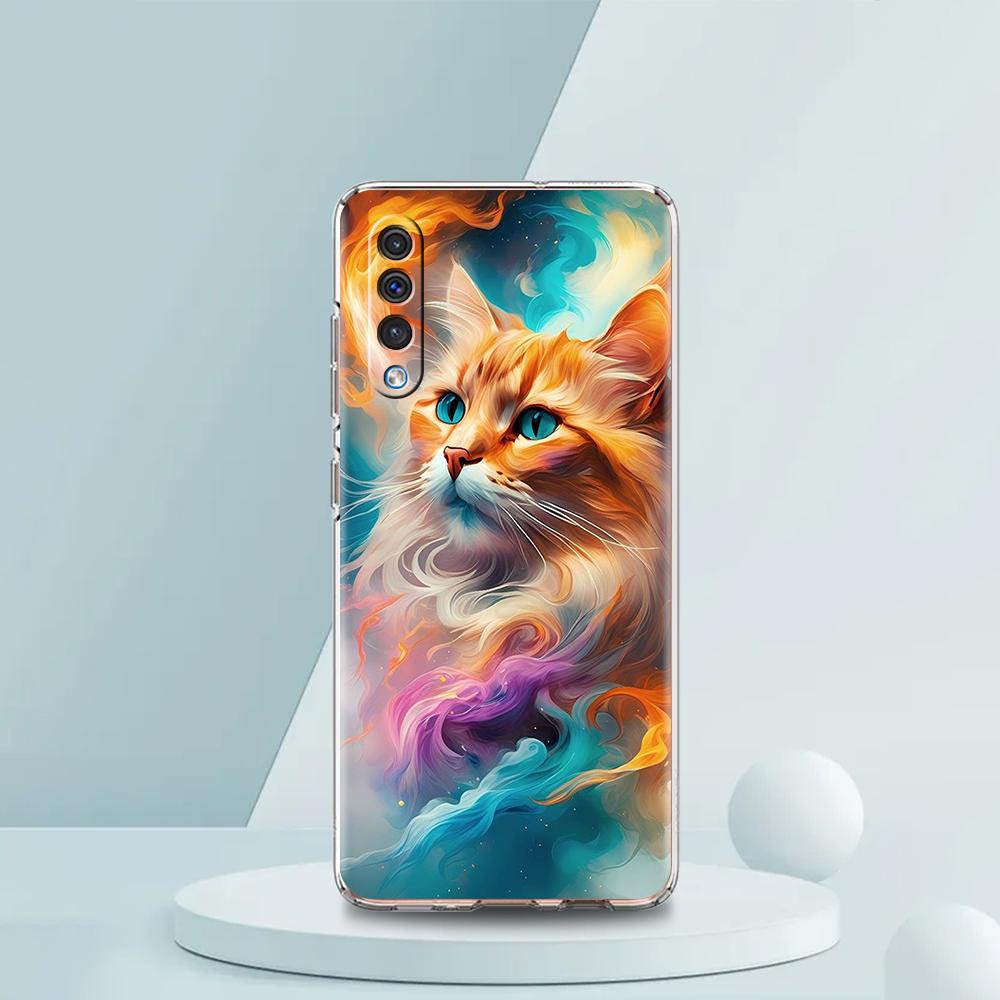 CARTOON CAT Transparent Phone Case for Samsung Galaxy A12 A50 A52 A70 A40 A10 A20 A30 A02 A03S A04 Cover Silicone Shell Capa Bag