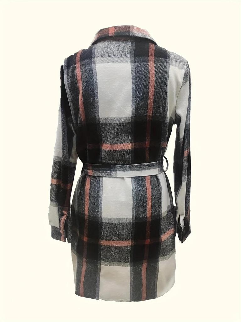 In Stock: New Large Plaid Belted Shirt Dress - Fashionable European & American Style