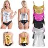 Ärmelloses Tanktop aus Lackleder für Damen mit Spaghettiträgern, ärmellos ... Tanktop aus Lackleder, Tanktop, Weste