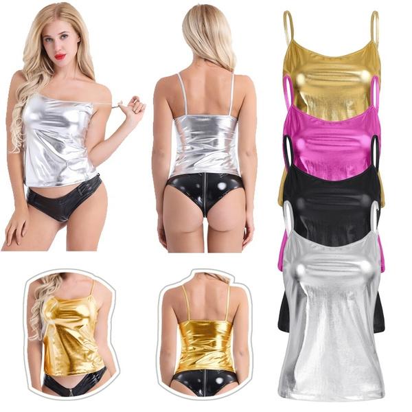 Ärmelloses Tanktop aus Lackleder für Damen mit Spaghettiträgern, ärmellos ... Tanktop aus Lackleder, Tanktop, Weste