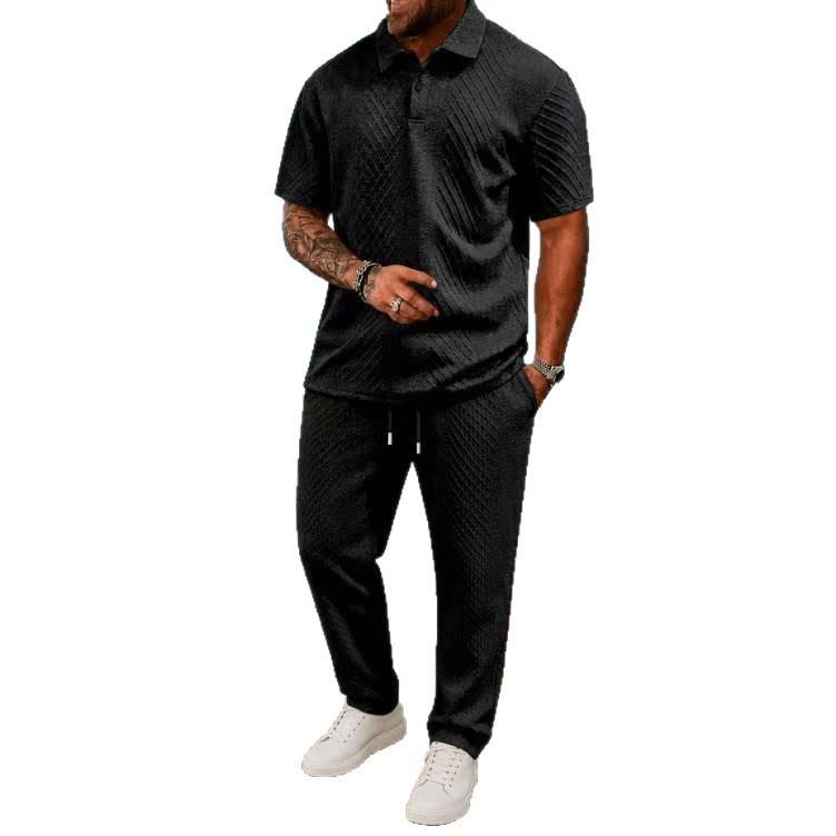 Men's Quick-Dry Summer Jacquard Shirt and Shorts Set