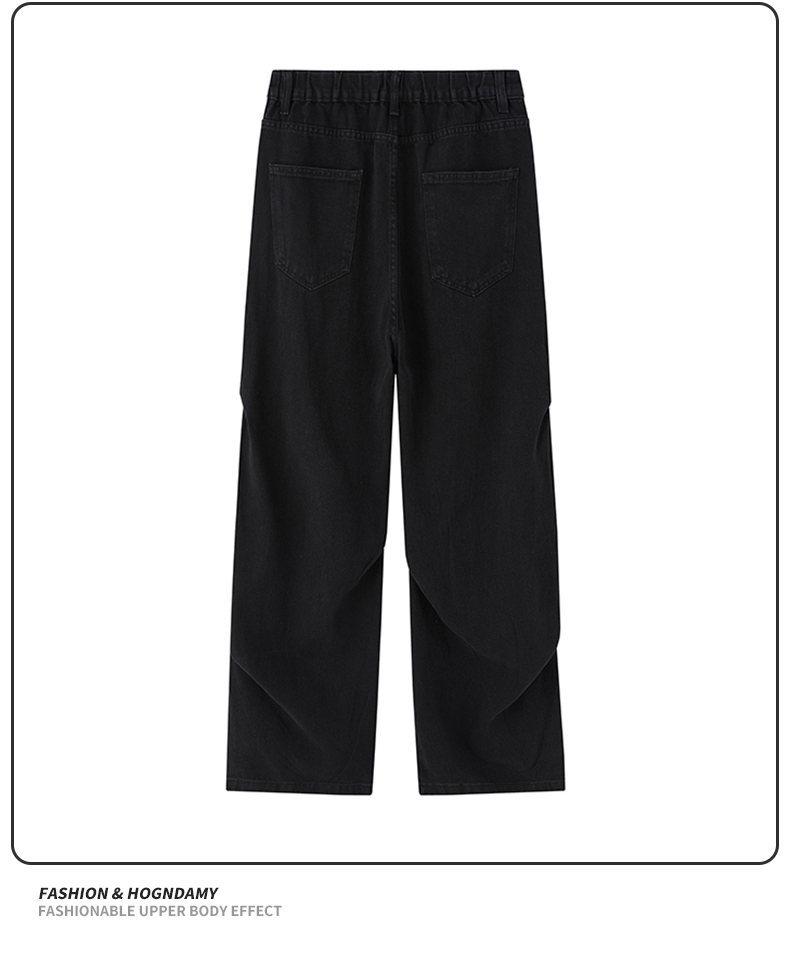 Yadu Unisex Retro Hong Kong Style Washed Denim Pants - Loose Straight Leg Casual Pants