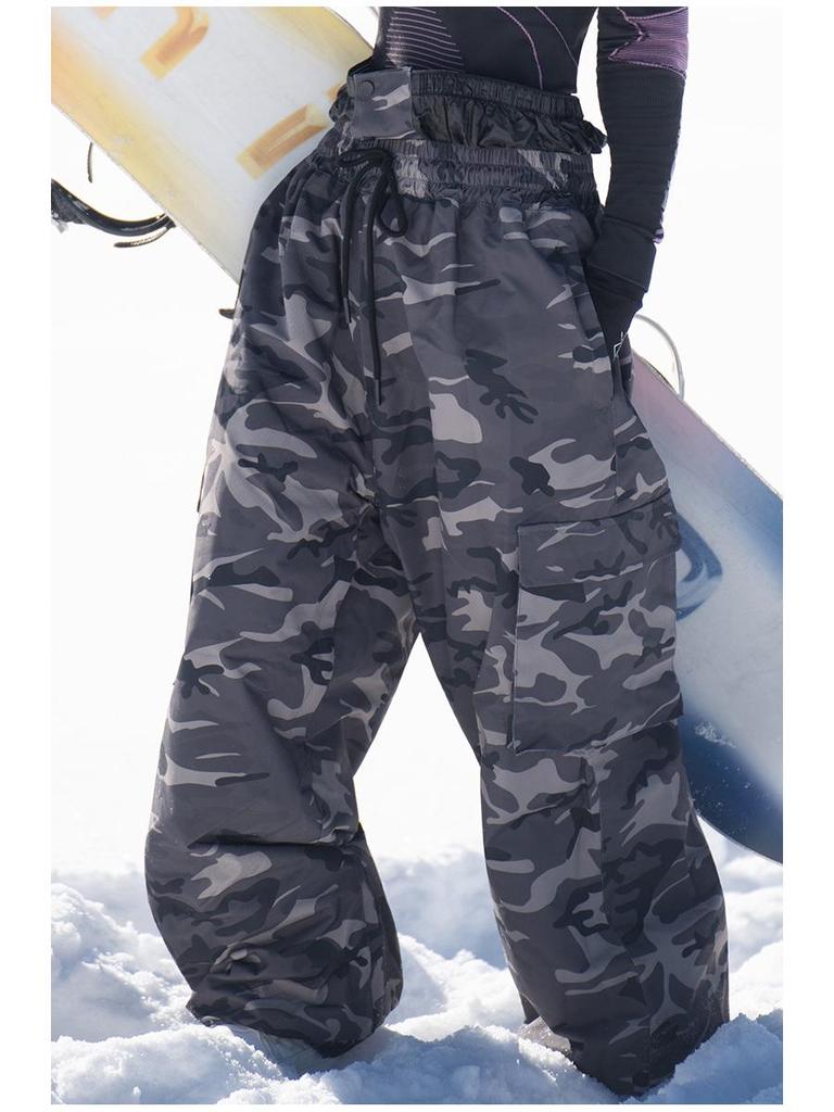 Calças de Esqui Camufladas Unissex: Equipamento de Snowboard à Prova de Vento, Impermeável, Espesso, Forrado com Fleece, Estilo Americano.