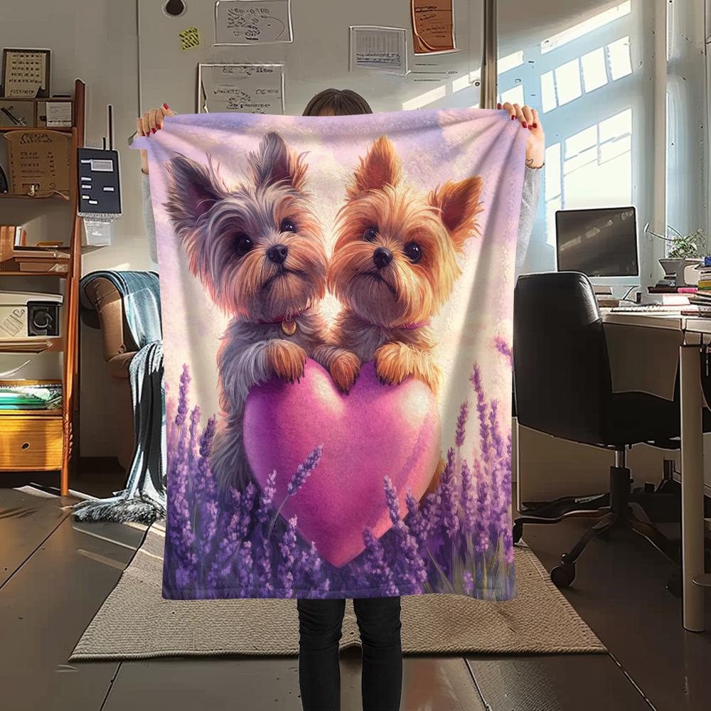 Yorkshire Terrier and Hearts pattern Flannel Blanket, High quality Comfortable for All Seasons, Home Decor, Warmth and Comfort, Perfect for Gifts.