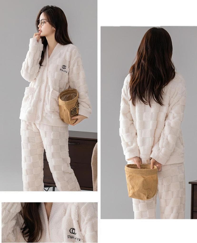 CORELAVISH Cute Long Sleeve Loungewear Set with Perfect for and Fluffy Top and Bottom Available in Pink and Also Plus Size and Loose Perfect for