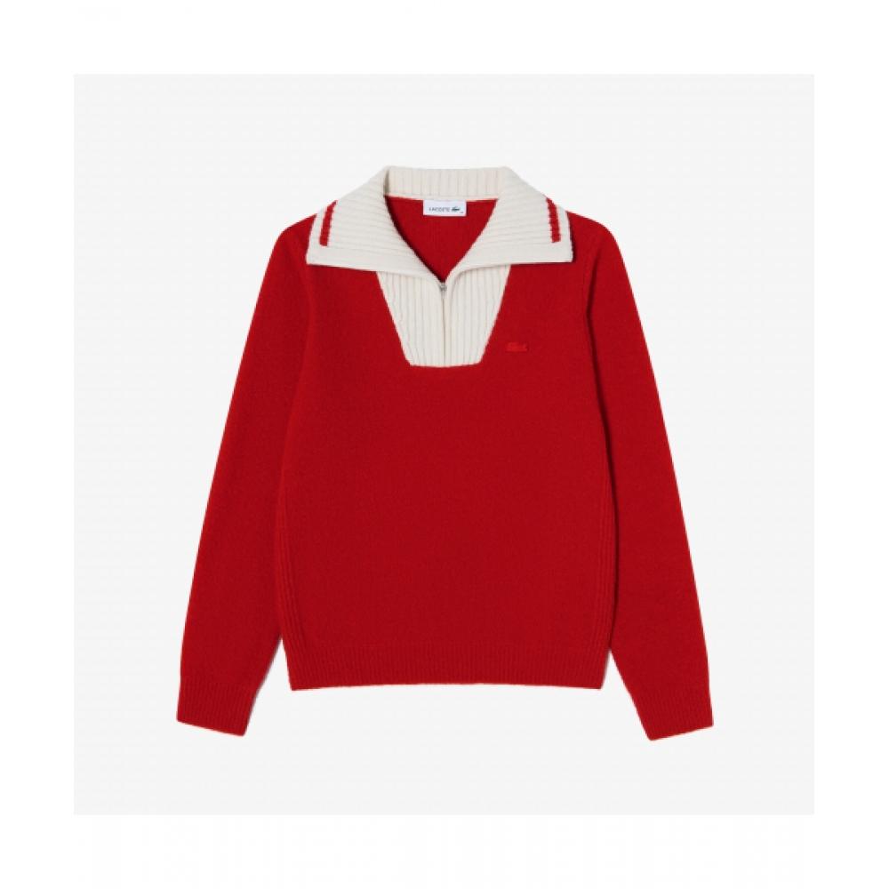 

LacoSte Women S Boucle Half Zip Up Sweater [red] 034