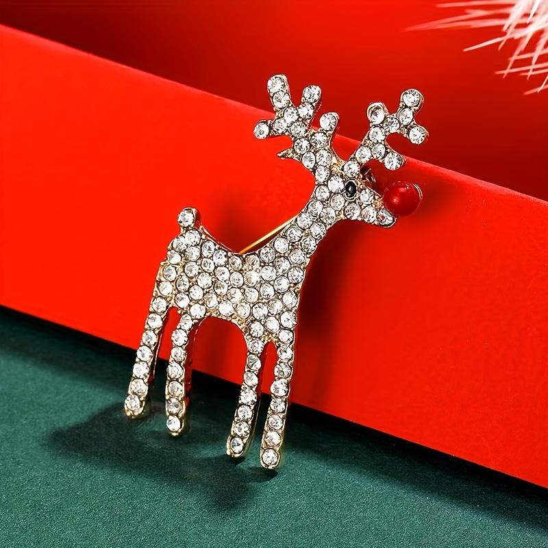 Christmas Reindeer Brooch Crystal Rhinestone Pin - Zinc Alloy, Fashion Party Accessory, Simple Elegant Design, Versatile for Daily & Party Occasions