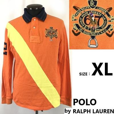 Polo Rugby Shirt Long Sleeve Men XL Orange Embroidered vintage(USED)