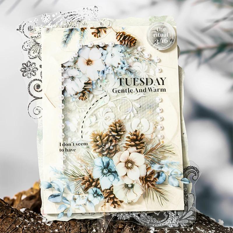 Mr. Paper, Winter Flower and Tree Branch Theme Sticker Tape, Scrapbook Supplies, Decorative Notebook, Photo Frame, Phone Case