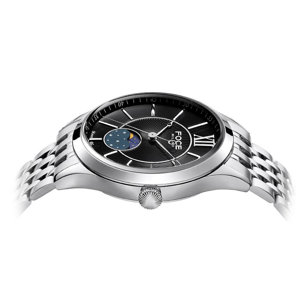 Poche 41Mm Men'S Moonphase Metal Watch Fm7603Gm-Bk