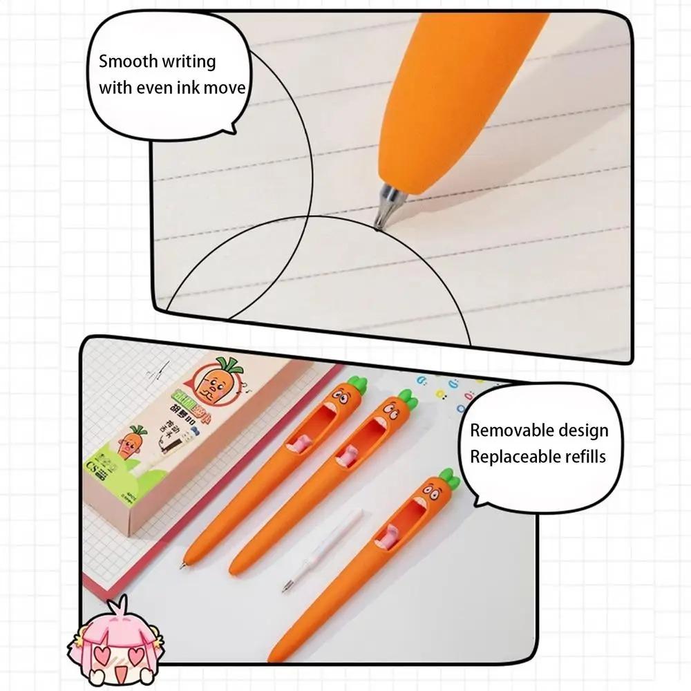 4PCS Confused Carrot Carrot Shaped Gel Pen 0.5mm Retractable Tongue Refill Funny and Fun Decompression Pen School Stationery
