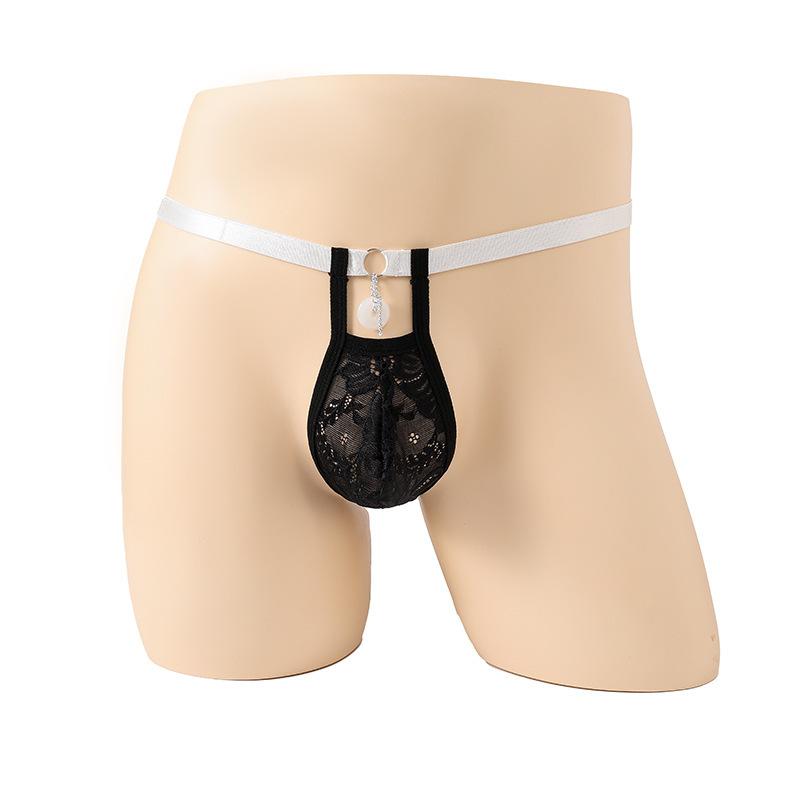 Sissy Lingerie Men'S Lace Penis Pouch Mini Panties Belt Hollow Safety Buckle T-Back Thong See Through Fetis Erotic Underwear