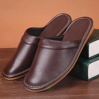 Fashion Affordable PU Leather Slipper Men's Home Shoes Winter Waterproof Slippers Unisex Indoor Shoes Room Guest Slipper Man Flip Flops