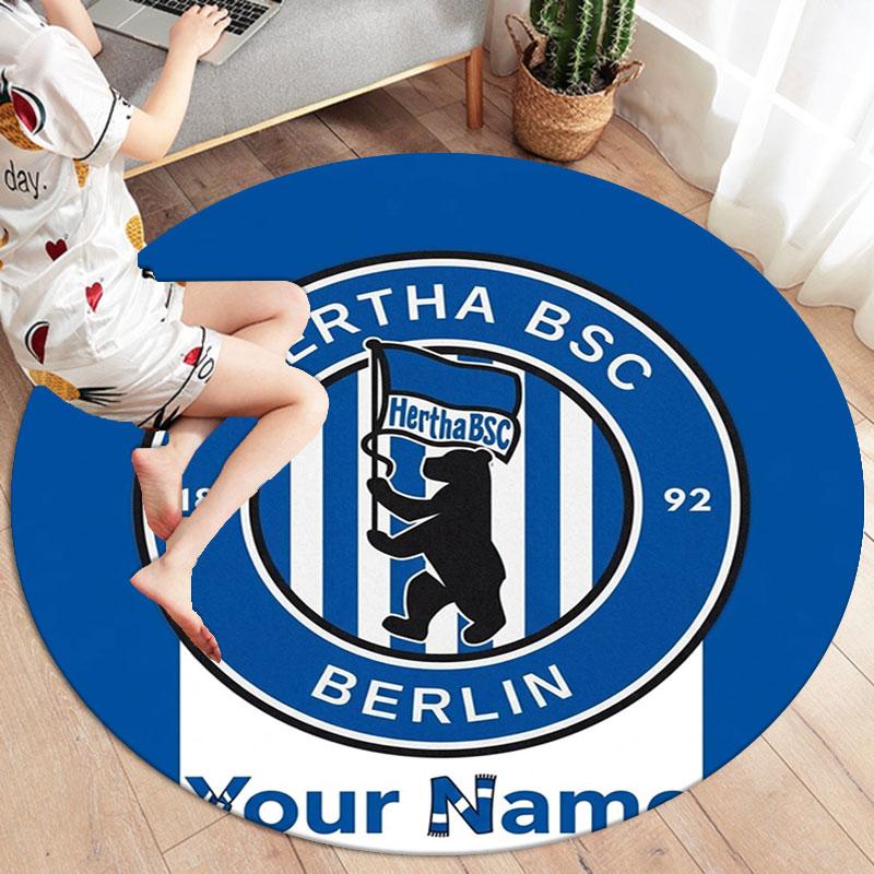 Hertha BSC Custom Name Round Area Rug,Carpet Rug for Living Room Bedroom Sofa Playroom Decor,Non-slip Floor Mat