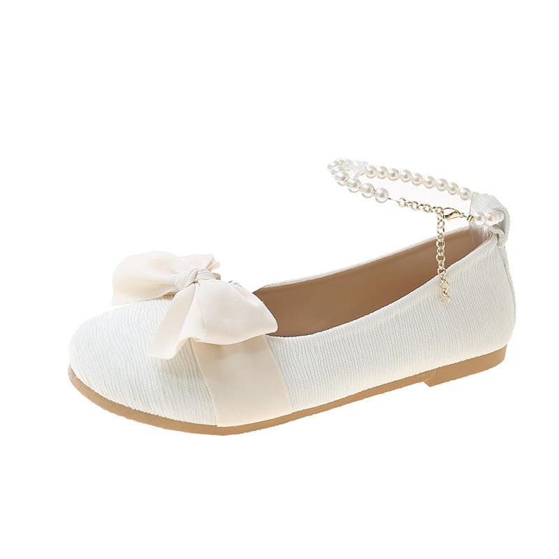 Flat-bottomed Mary Jane single shoes girl 2025 spring and autumn new pearl bow fairy style gentle shoes versatile Doudou shoes