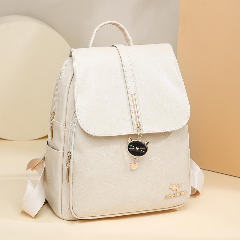 Soft Leather Backpack Women's Large Capacity Travel Backpack Student Schoolbag