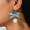 SHIXIN Cute Sweet Blue Bowknot Star Pendant Earrings for Women Trendy Pentagram Dangle Earrings Dopamine Jewelry Y2K Accessories