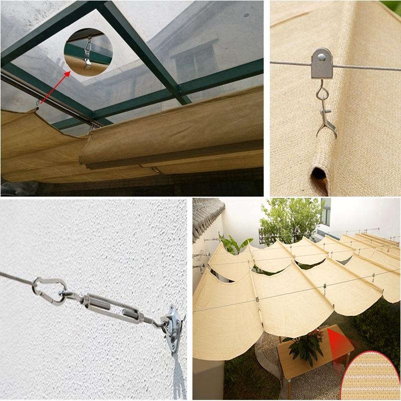HDPE Anti-UV Beige Telescopic Wave Sun Shade Net Courtyard Pavilion Awning Home Terrace Sun Canopy Swimming Pool Sunshade Sails