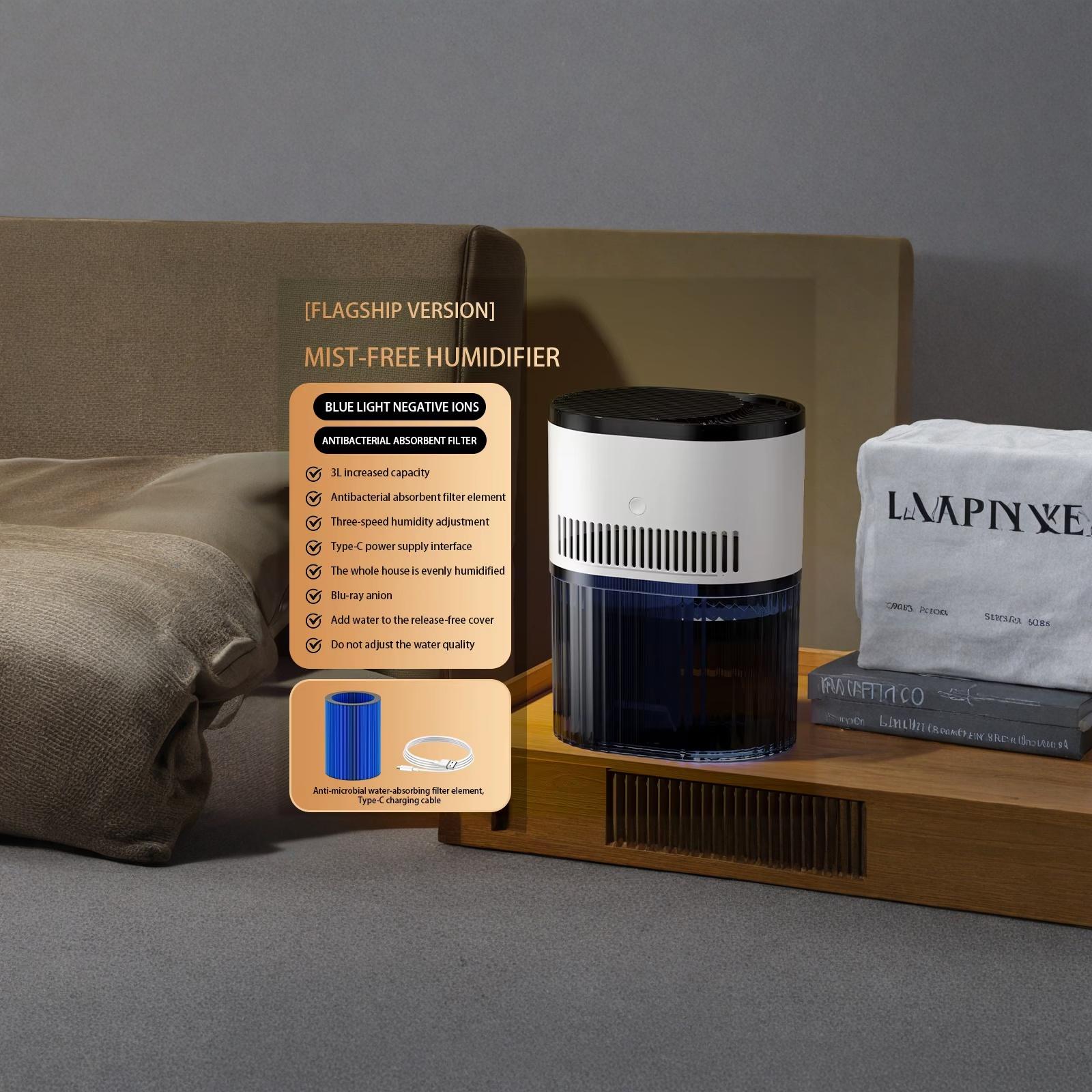 USB Evaporative Humidifier, Top , Large Capacity, Quiet Humidifier for Home Living Room one size
