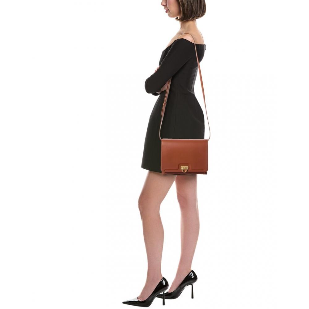Salvatore Ferragamo Trifolio Leather Shoulder Bag Brown