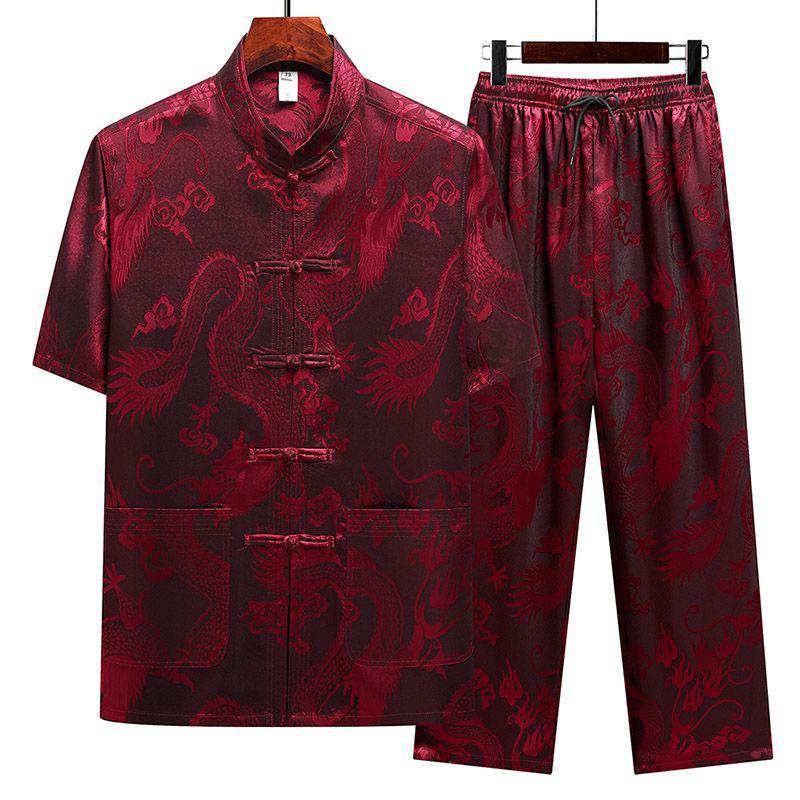 Men’s Ice Silk Tang Suit - Short-Sleeved, Loose-Fit, Chinese Style for Seniors, Ideal for Summer