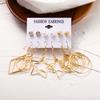 6pairs/set Women Fashion Pearl Five-pointed Star Large Circle Earrings Set