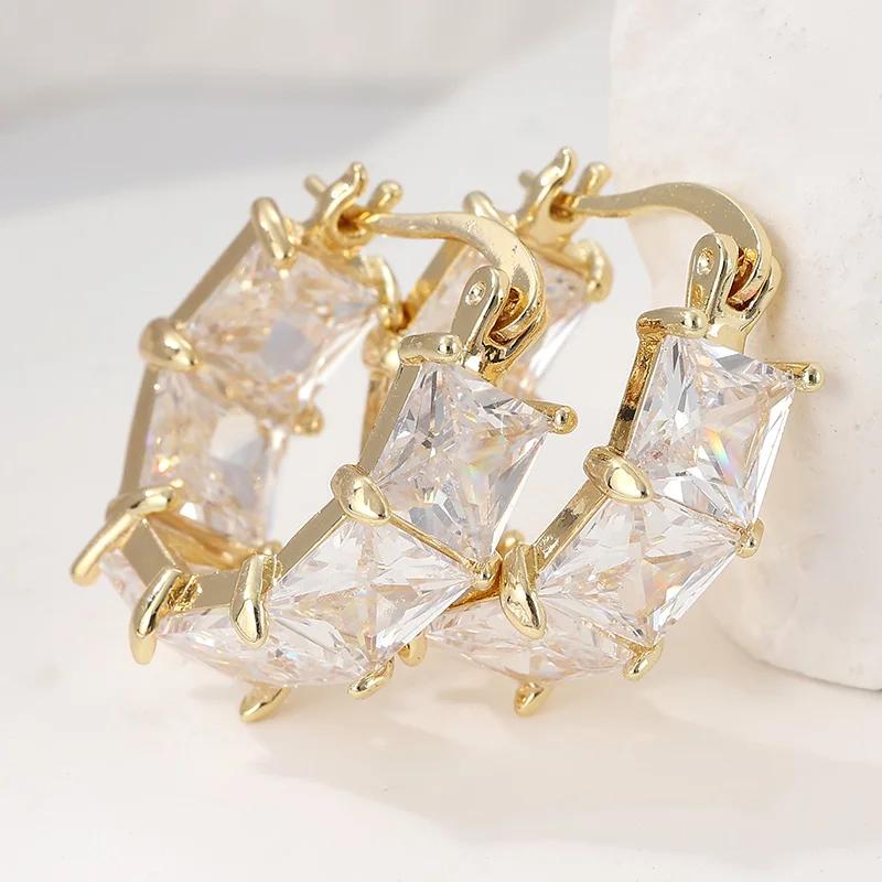 Sparking Square Clear Synthetic Zircon Hoop Earrings for Women Exquisite Party Holiday Perfect Jewelry Accessories Gifts