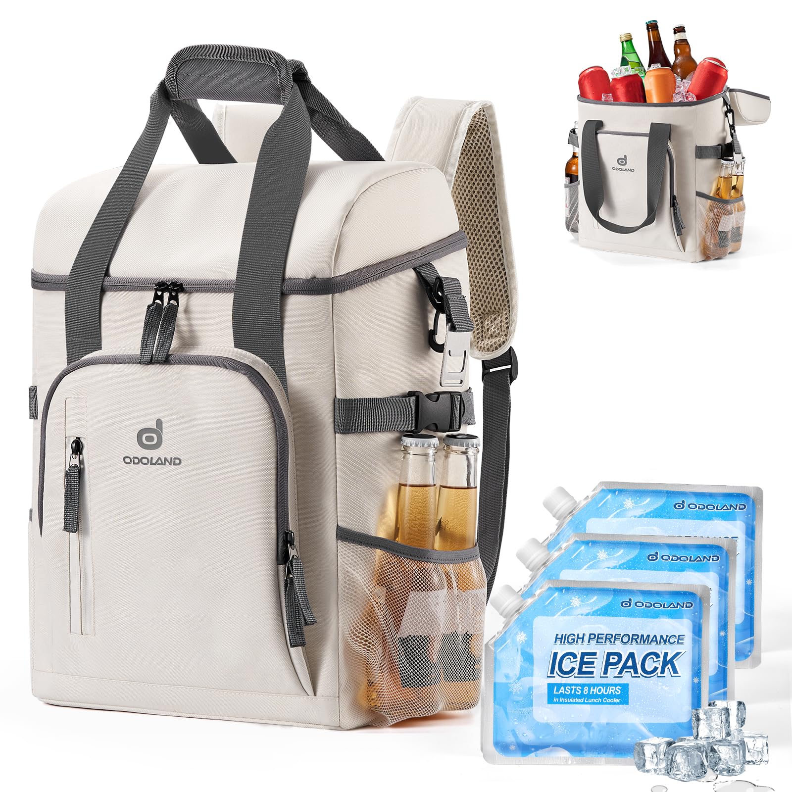 

Odoland 22L Soft Cooler Cooling Includes 3 Ice Packs and Bottle Large Cooler Delivery Bag Backpack, 16-Hour Time, 4-Layer Insulation, Opener,