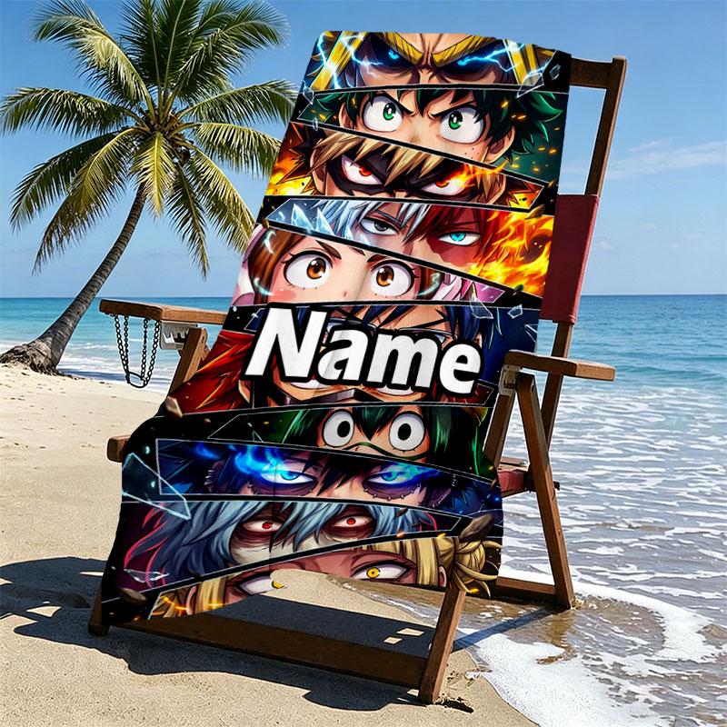 Serviette de plage personnalisée avec nom et motif Demon Slayer, pour Voyage Camping Fête à la plage Décoration de maison, Cadeau d'anniversaire pour la Famille & les Amis