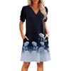 Women's Summer V-Neck Casual Beach Dresses Pod Short Sleeve Vintage Floral Print Dresses