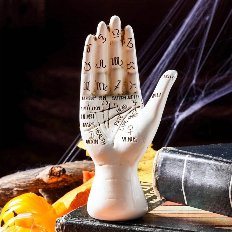 Handorakel Hand Statue, Harz Sammlerfigur, Mystische Hand Skulptur mit Handorakel Diagrammen für Regal Tisch Schreibtisch Dekorationen