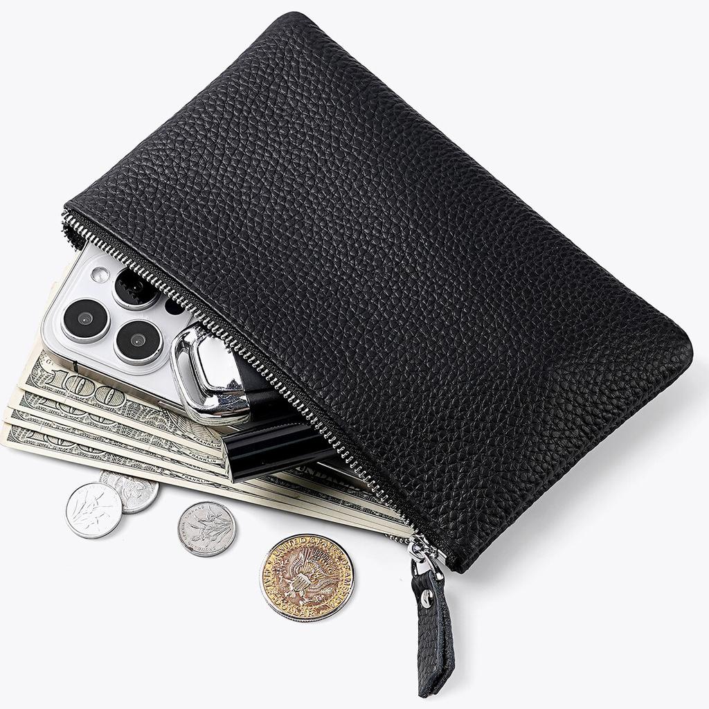Womens Top Grain Leather Wristlet Clutch Phone Holder Long Wallet Purse Zipper Hand Bag