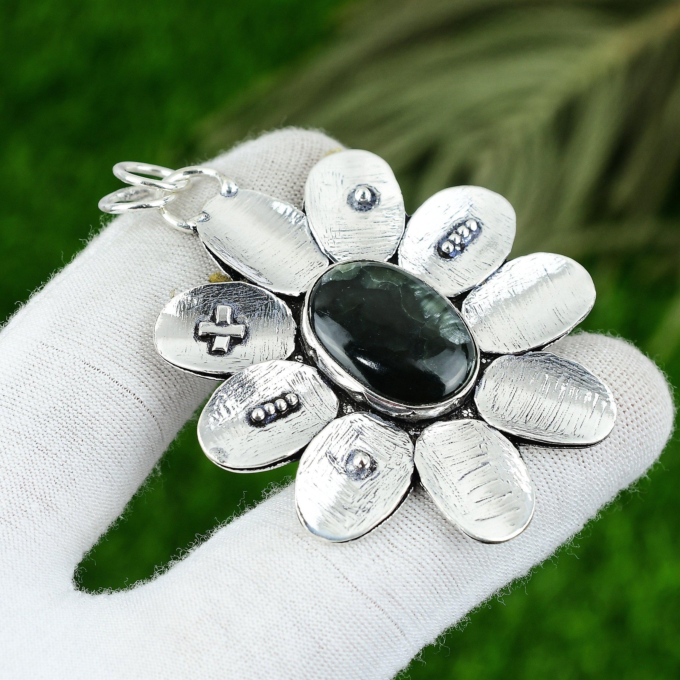 

Natural Seraphinite Gemstone Jewelry 925 Sterling Silver Pendant For Girls