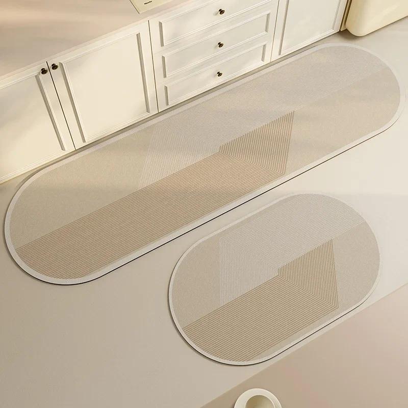 

Kitchen Carpet PVC Waterproof Oil-proof Wash-free Wipeable Easy-to-care Floor Mat Oval Long Strip Soft Leather Non-slip Area Rug 50x80cm