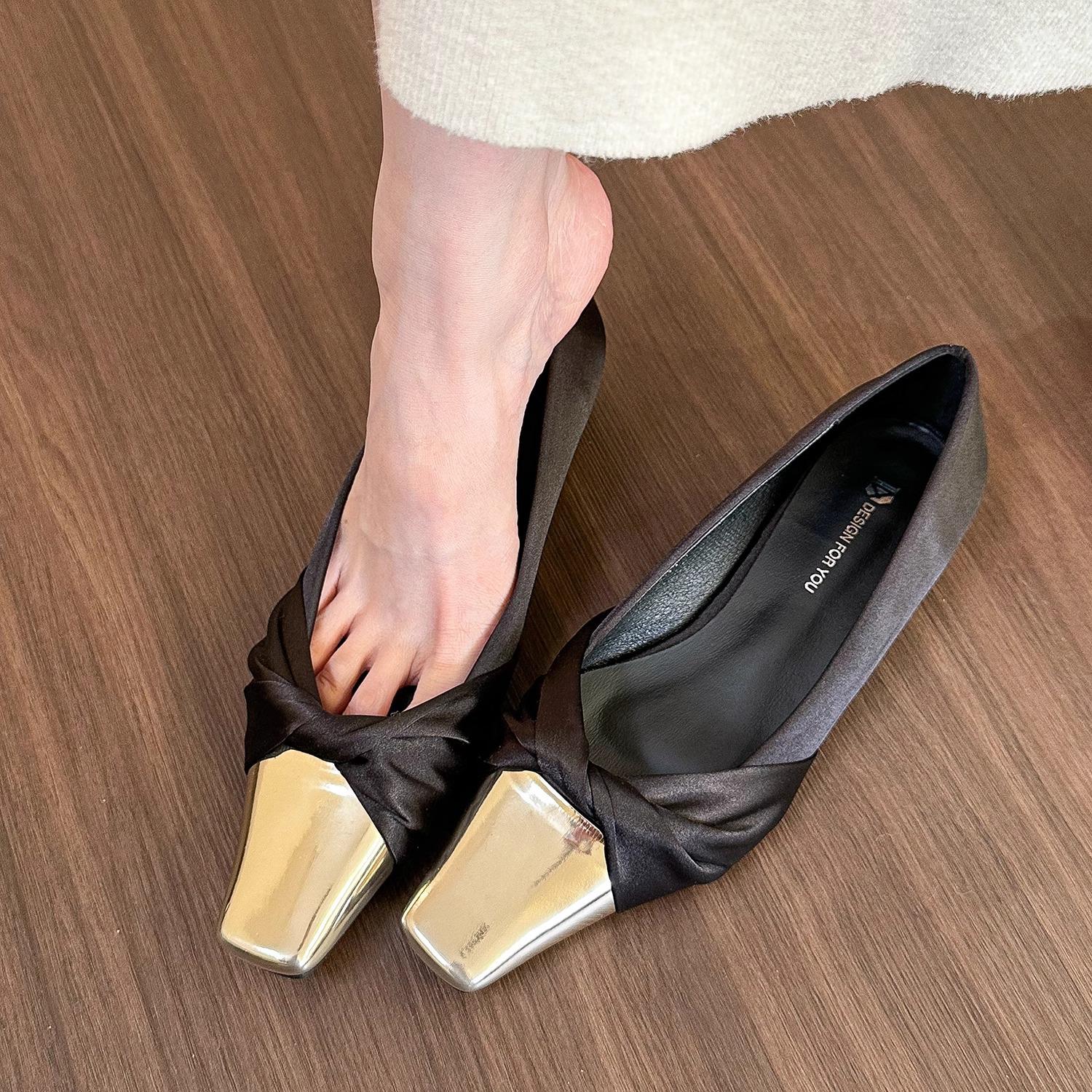 

Metal Square Head Pumps Women Satin Designer Flat Shoes Summer New Party Dress Shoes Purple Comfy Casual FashionMueller Shoes 35 чёрный