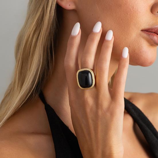Anello/Orecchini Yousheng da Donna, con Grande Pietra Quadrata Design Retrò, Lega Resina Multipli Colori Stile Vintage Moda