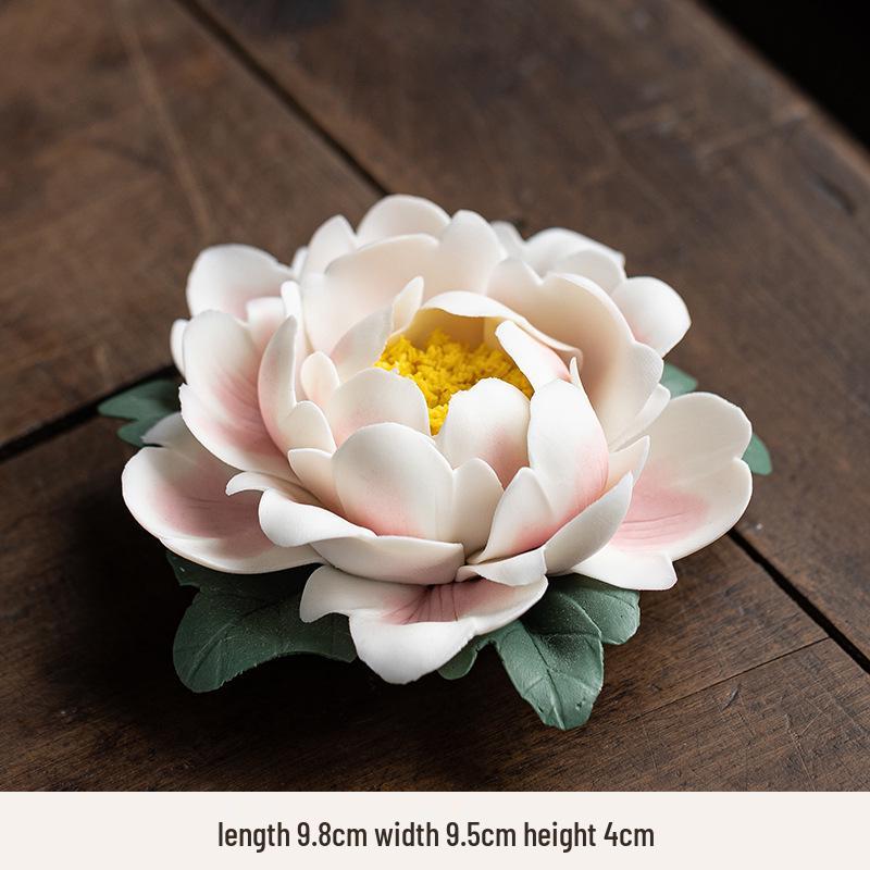 Handmade Ceramic Lotus Incense Burner - Zen Flower Ornament for Living Room Decor