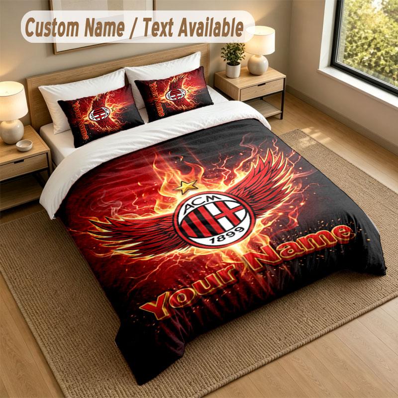 Set Biancheria da Letto 1 Copripiumino 2 Federe Stampa AC Milan Morbido Tessuto per Letto Decorazione Camera da Letto