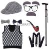 New Kids 100 Days of School Costume for Boys Halloween Old Man Costume Hat Glasses Wig and Grandpa Vest Cane Full Set Child