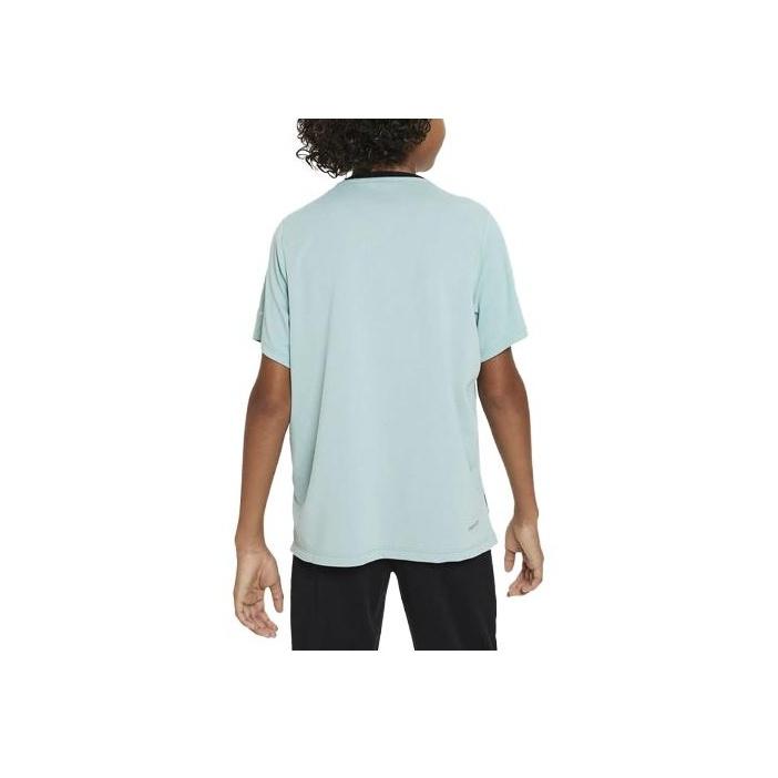 Nike Kids Multi Solid Logo Color Block Round Neck Sports Short Sleeve T-Shirt Kids Tops Light-Blue FB1292-309