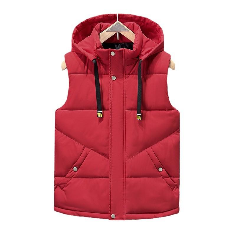 Down Cotton Waistcoat Men's Autumn and Winter Jacket Trend of Thickening Vest Shoulders Large Size Cotton Hooded Shirt Horse Jacket