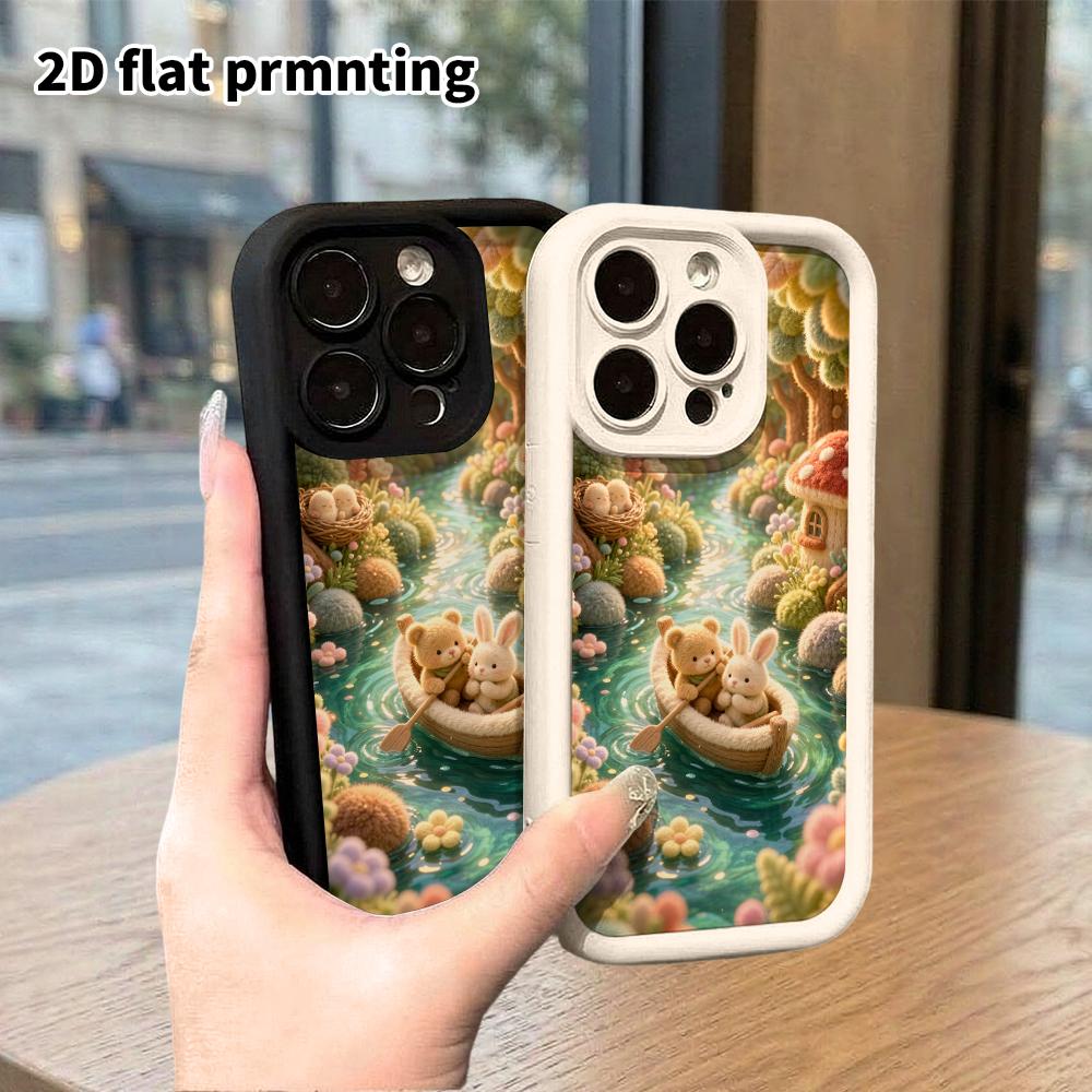 Phone Case: 2D Flat, Suitable for iPhone 18, 17, 16, 15, 14, 13, 12Pro Protective Case, Small River Boating, Perfect Christmas and Halloween Holiday G