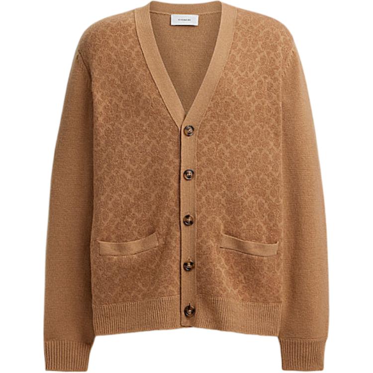 

Coach Solid Color V-Neck Single-Breasted Long Sleeve Knit Sweater Men tops Khaki CW943-KHA L